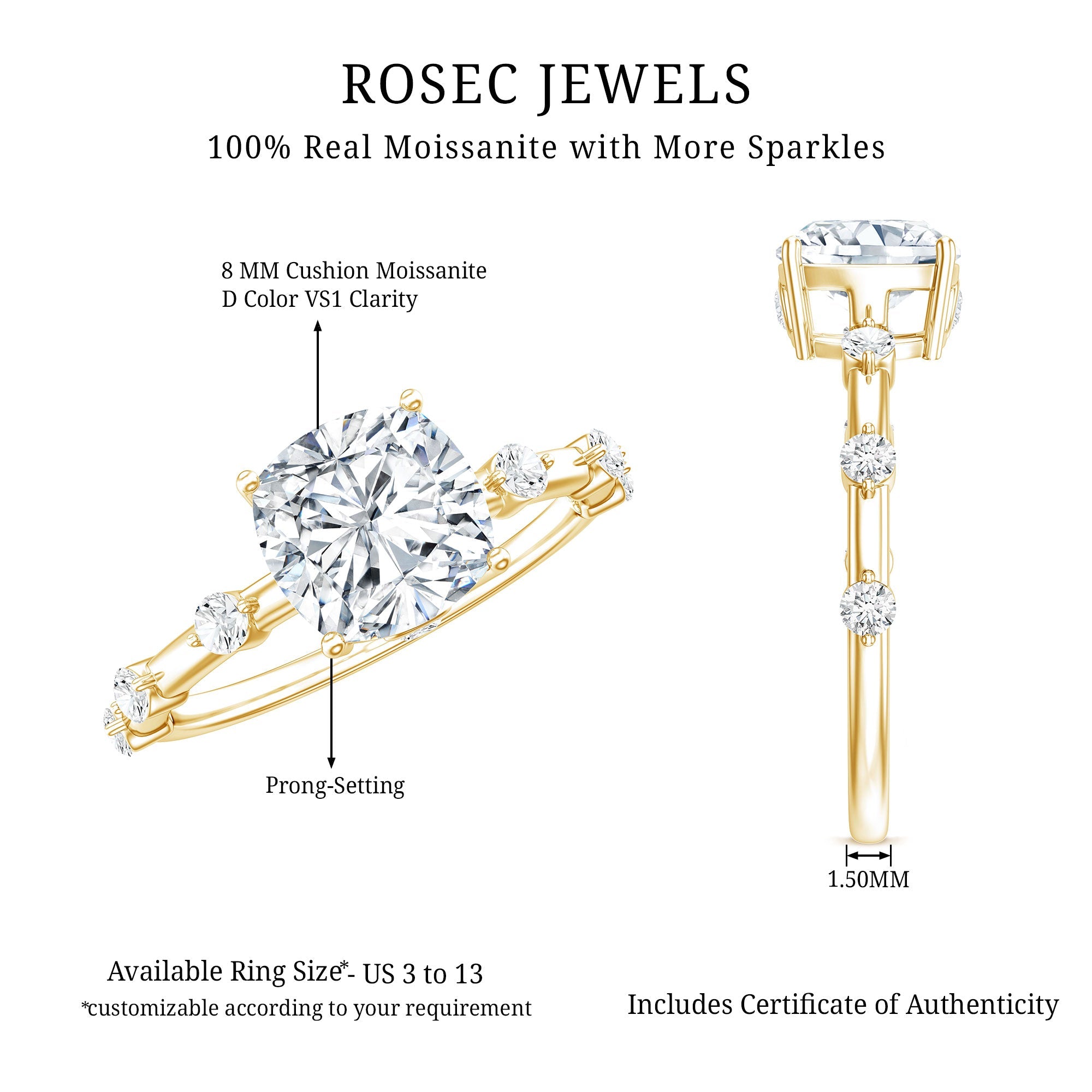 3 Carat IGI Certified Lab Grown Diamond Cushion Cut Engagement Ring for Women