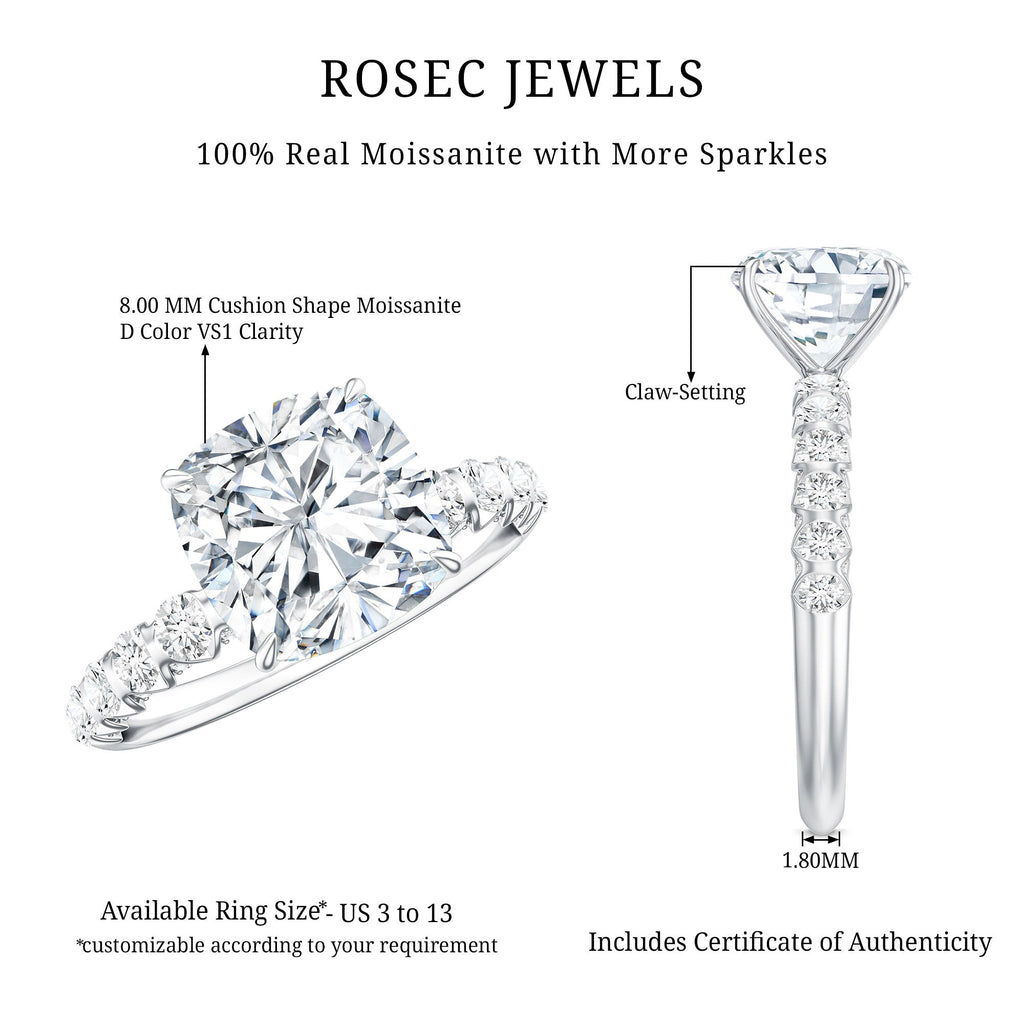 3 Carat IGI Certified Lab Grown Diamond Cushion Cut Engagement Ring with Side Stones