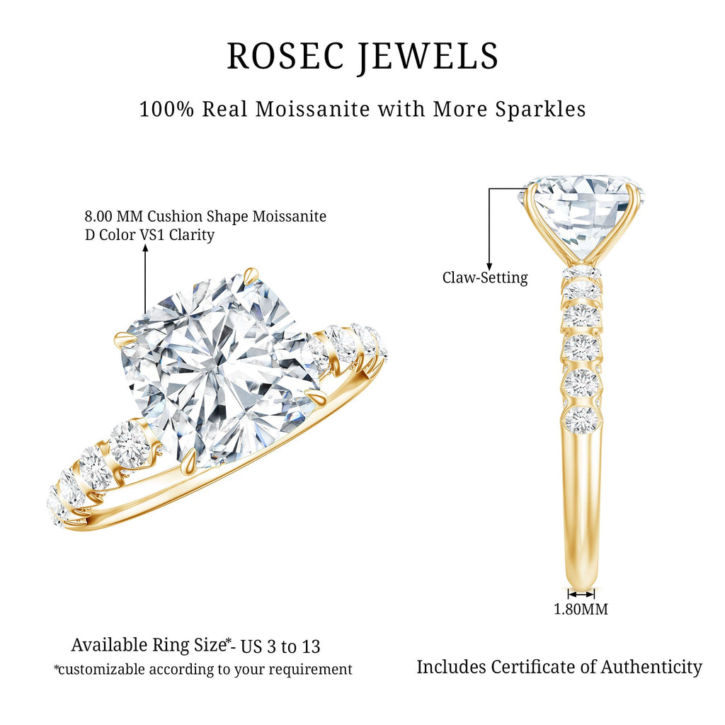 3 Carat IGI Certified Lab Grown Diamond Cushion Cut Engagement Ring with Side Stones