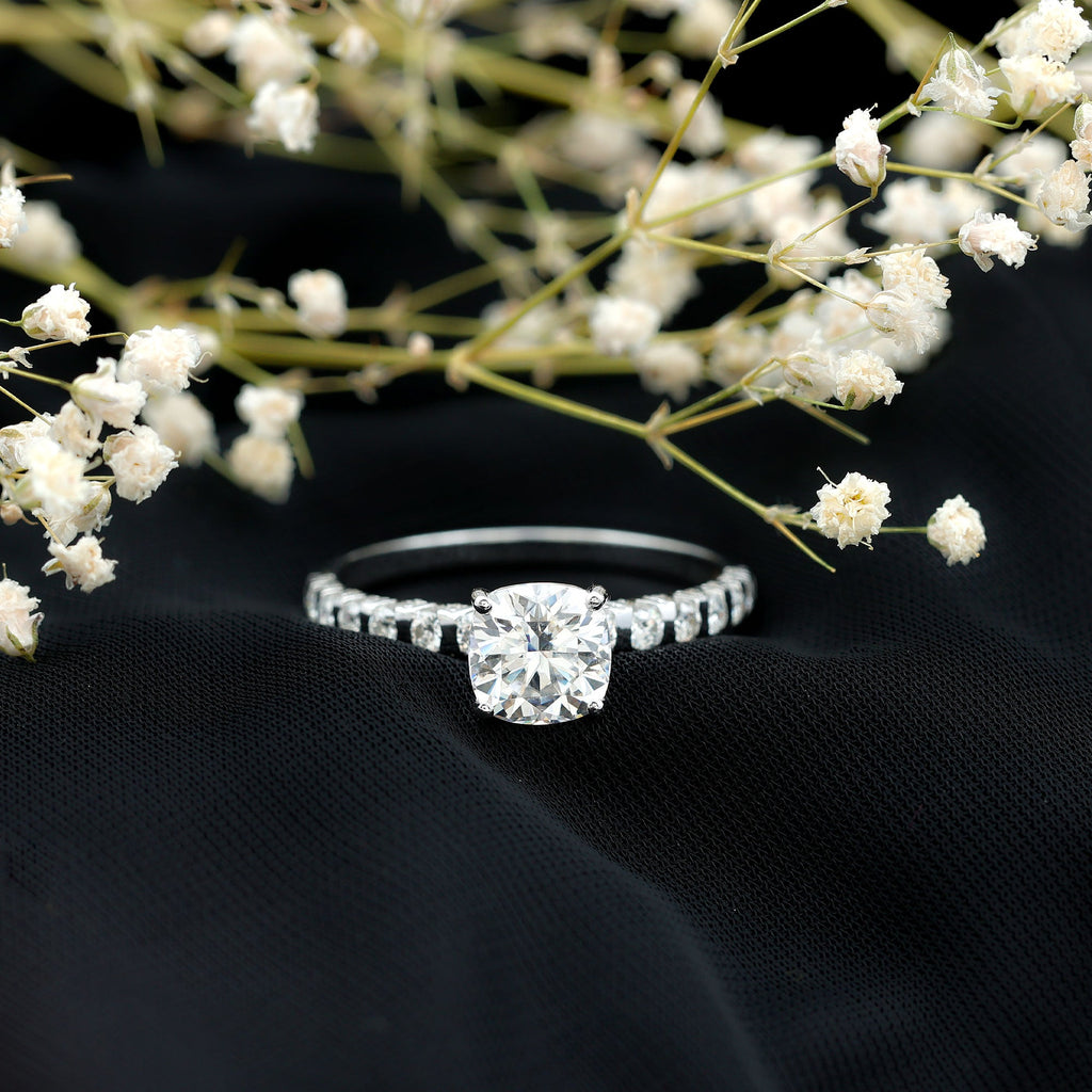 IGI Certified 2 Carat Cushion Cut Lab Grown Diamond Engagement Ring with Side Stones