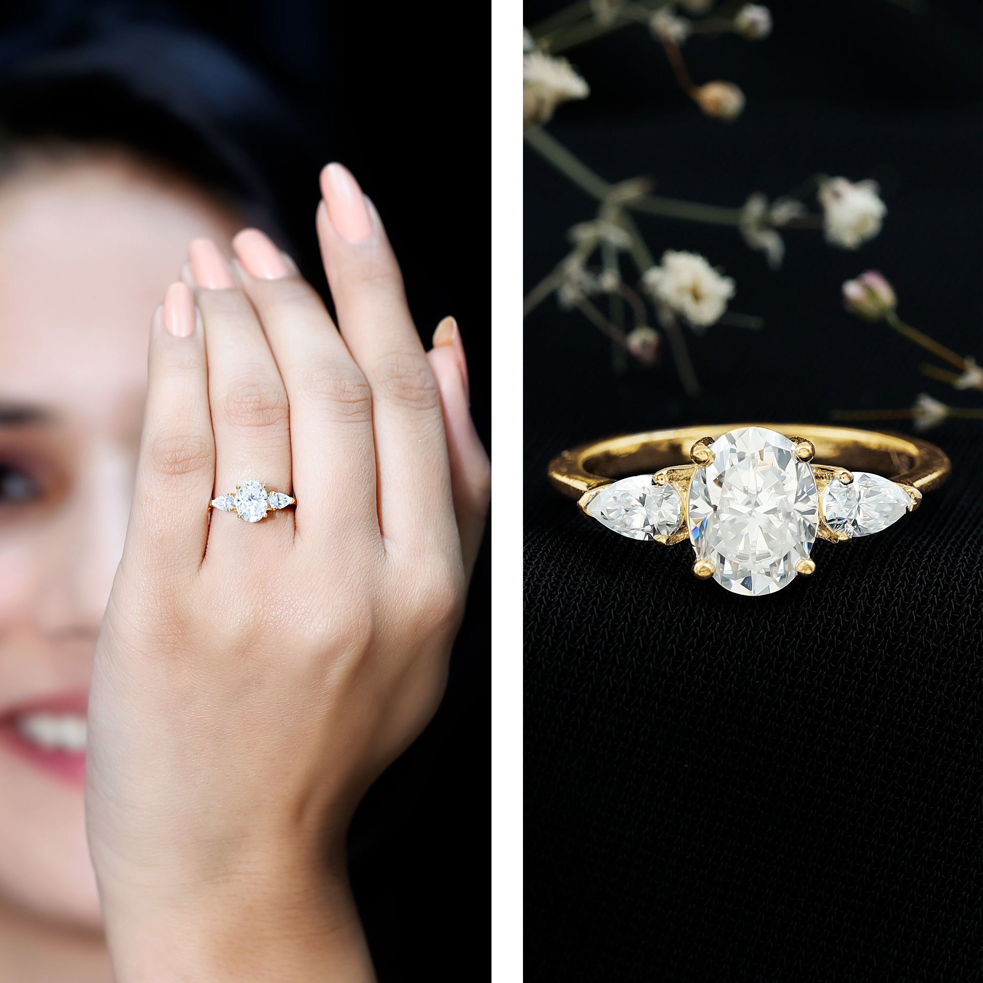 1 Carat Lab Grown Diamond Three Stone Engagement Ring with IGI Certificate