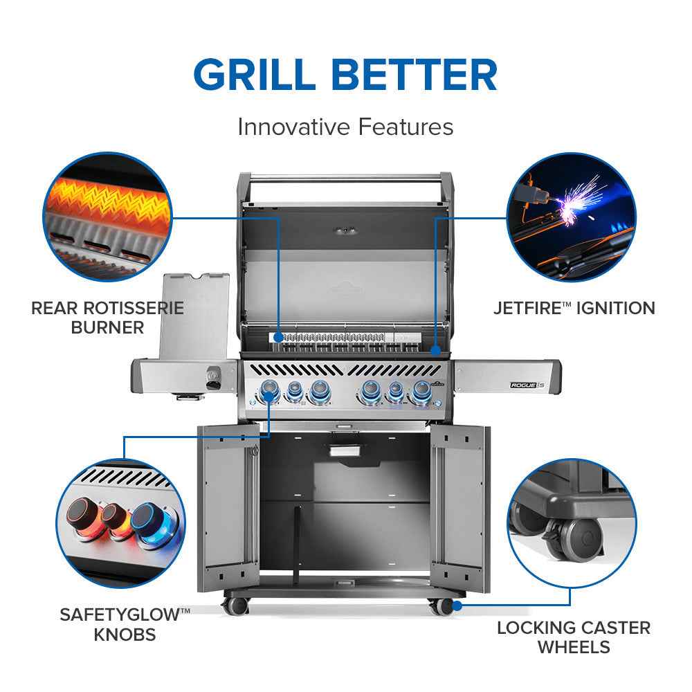 Parrilla a gas Patio Elegance Rogue PRO‑S 525 RSIB con quemadores laterales y traseros infrarrojos