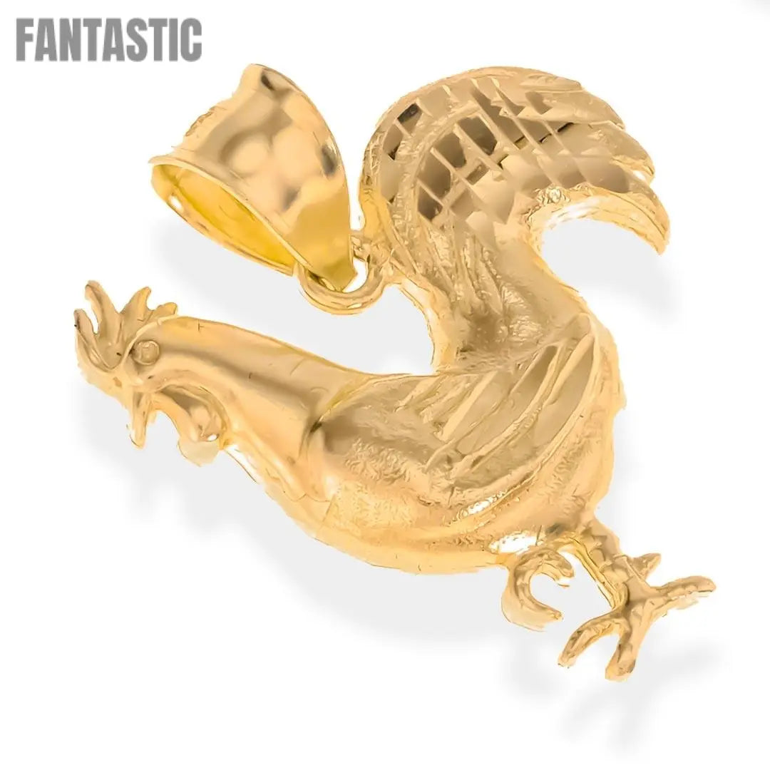 Colgante con dije de gallo de oro real de 14k | Oro de 14K