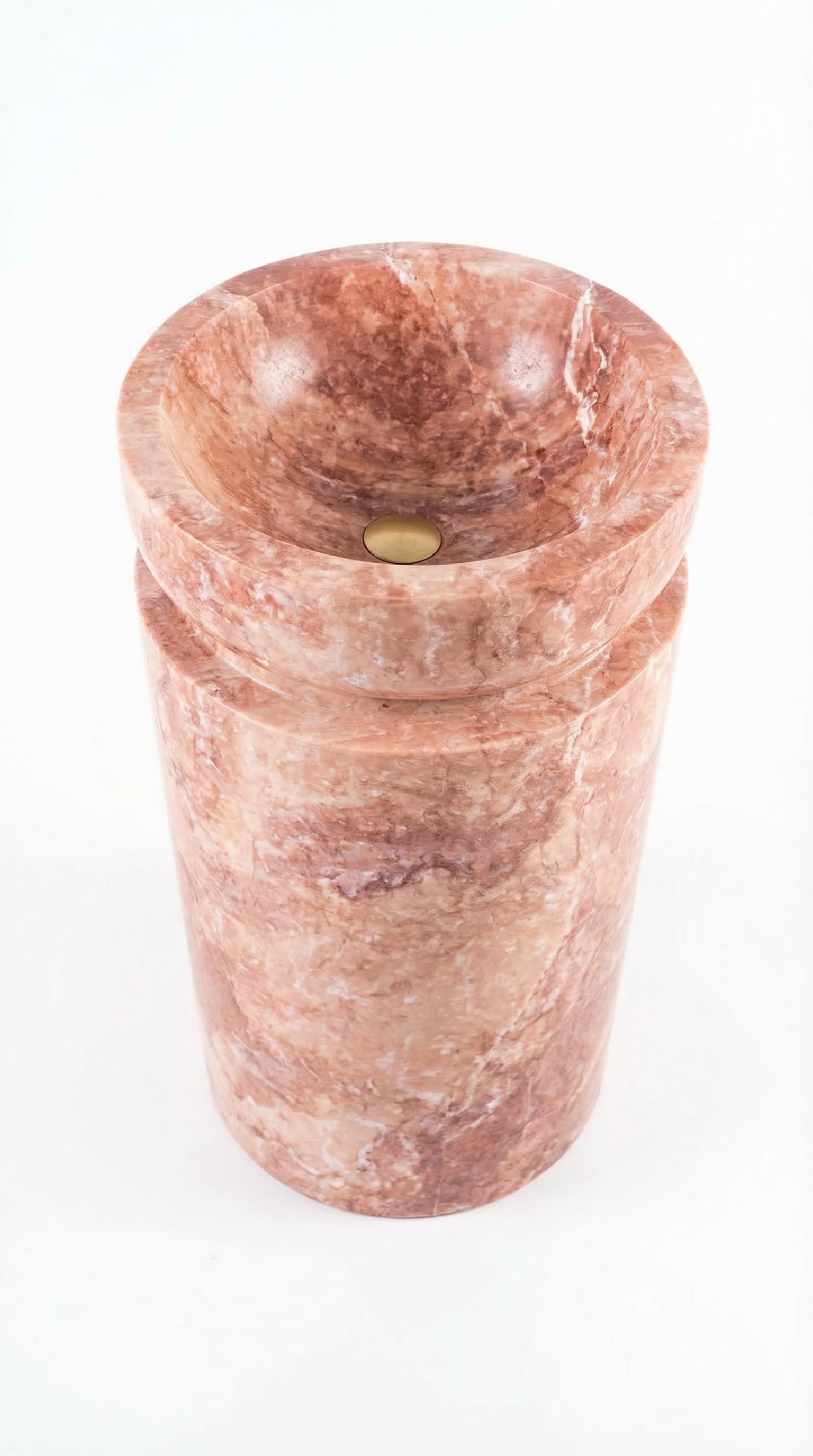 Red Travertine Designer Pedestal Stand-Alone Fluted Sink (W)18" (L)18" (H)33"