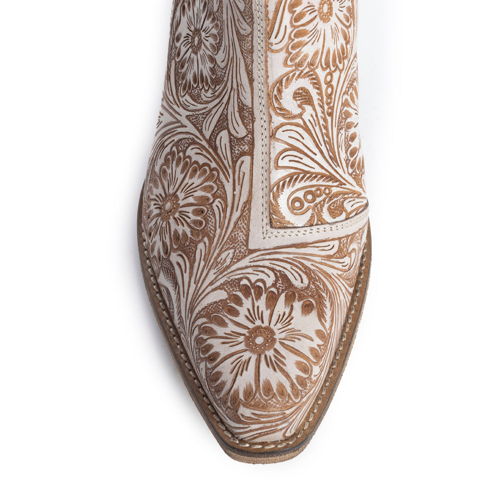 Botines Western Moxie Grabados a Mano en Chocolate Blanco
