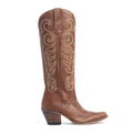 Botas de cuero marrón Myra Nalejandra Moca para mujer - Botas vaqueras altas bordadas con tacón y puntera puntiaguda para un estilo campestre festivo