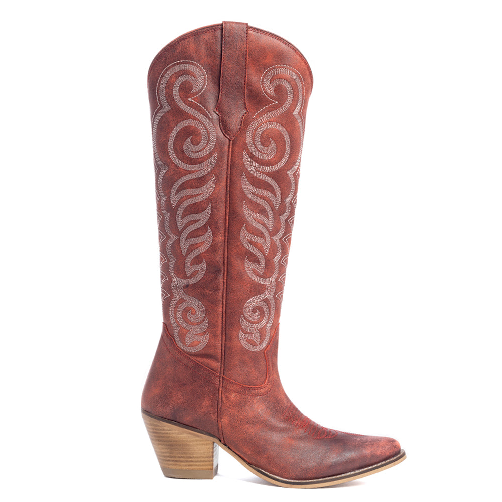Botas de cuero Myra Nalejandra para mujer – Costuras estilo espiral del oeste, tacón bajo para estilo campestre y comodidad diaria
