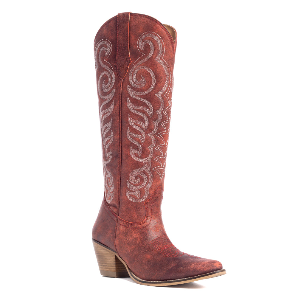 Botas de cuero Myra Nalejandra para mujer – Costuras estilo espiral del oeste, tacón bajo para estilo campestre y comodidad diaria