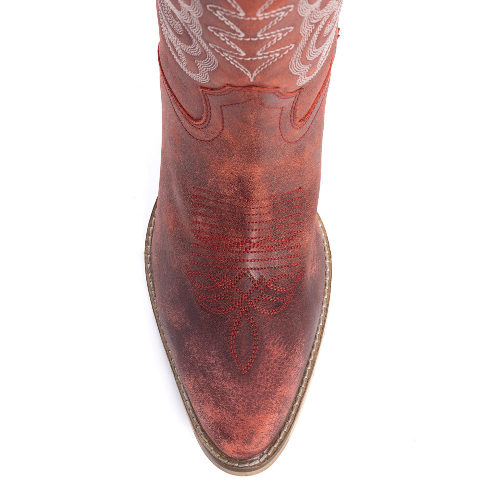 Botas de cuero Myra Nalejandra para mujer – Costuras estilo espiral del oeste, tacón bajo para estilo campestre y comodidad diaria