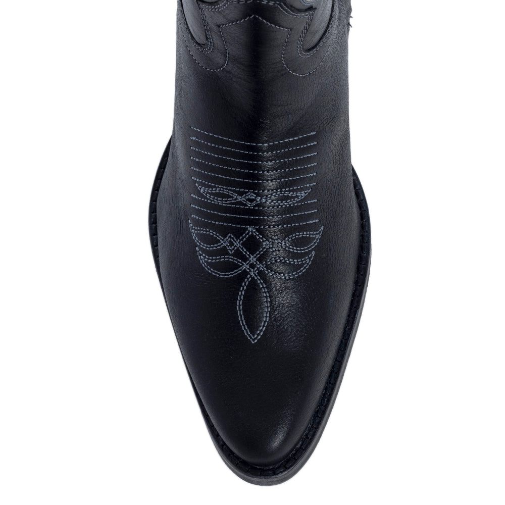 Botas de piel negras Myra Nalejandra para mujer - Botas de tacón alto estilo cowboy bordadas con punta en pico para un estilo festivo campestre