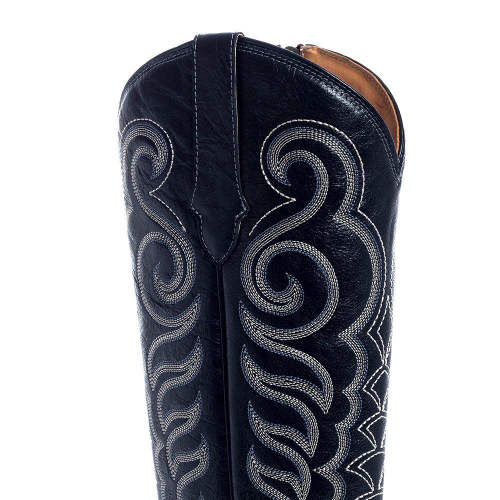 Botas de piel negras Myra Nalejandra para mujer - Botas de tacón alto estilo cowboy bordadas con punta en pico para un estilo festivo campestre