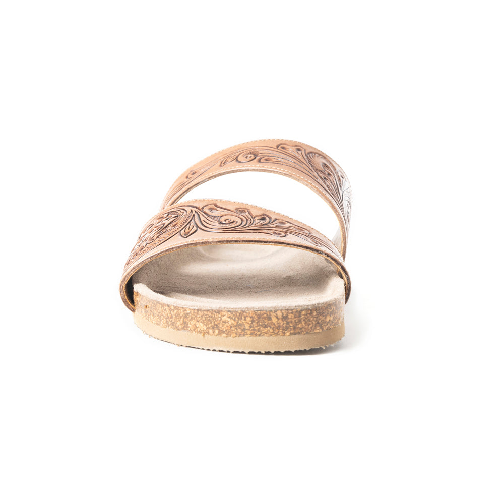 Sandalias Myra Westward Wind de cuero tallado a mano para mujer – Diseño de tiras cruzadas con suave suela de corcho para una comodidad acolchada al estilo western