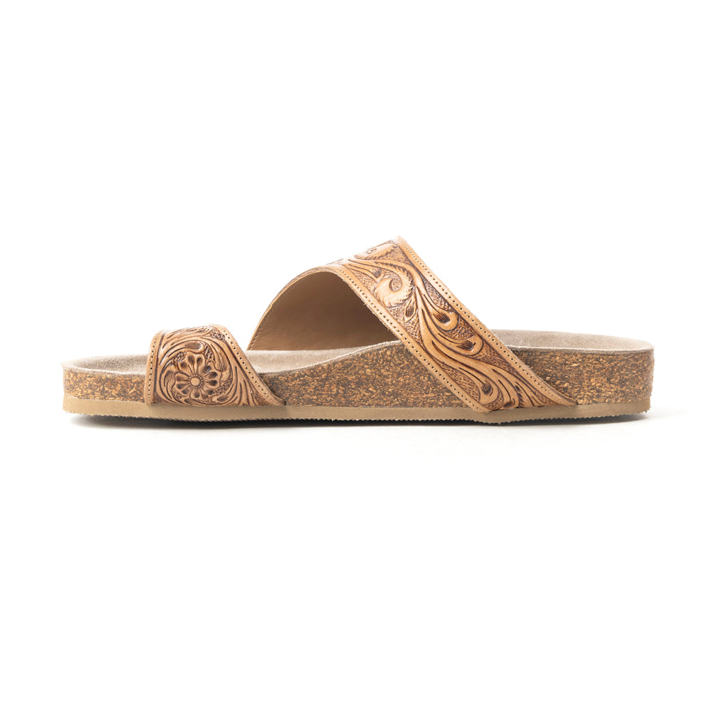 Myra Eastward Winds Leder-Sandalen für Damen – Korksohle, Antik-Finish für Western-Komfort