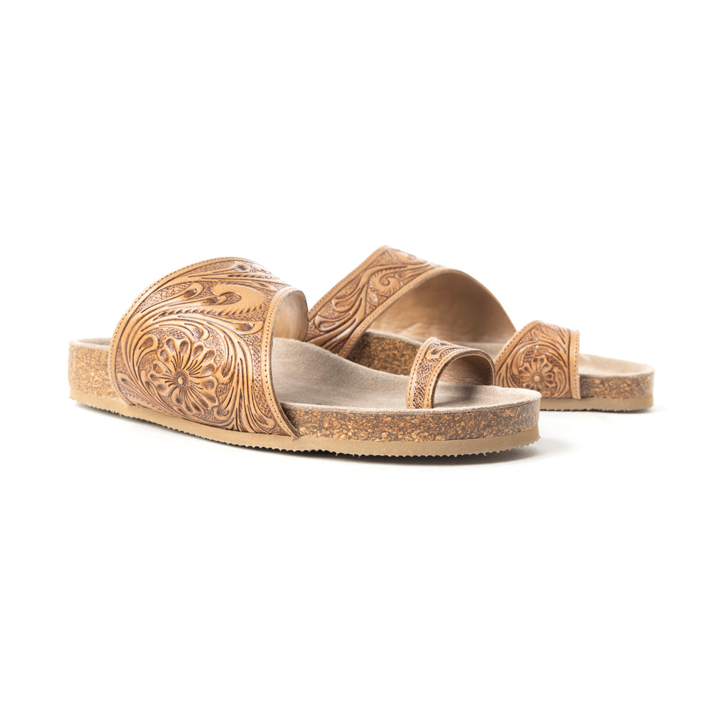 Myra Eastward Winds Leder-Sandalen für Damen – Korksohle, Antik-Finish für Western-Komfort