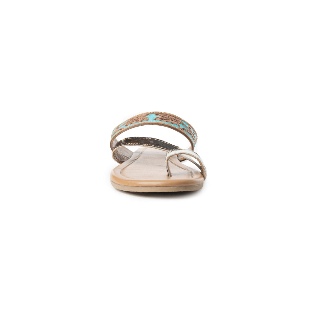 Sandalias Myra LaDonna elaboradas a mano para mujer – Zuecos Azure Western Hairon para días de rancho y noches de rodeo