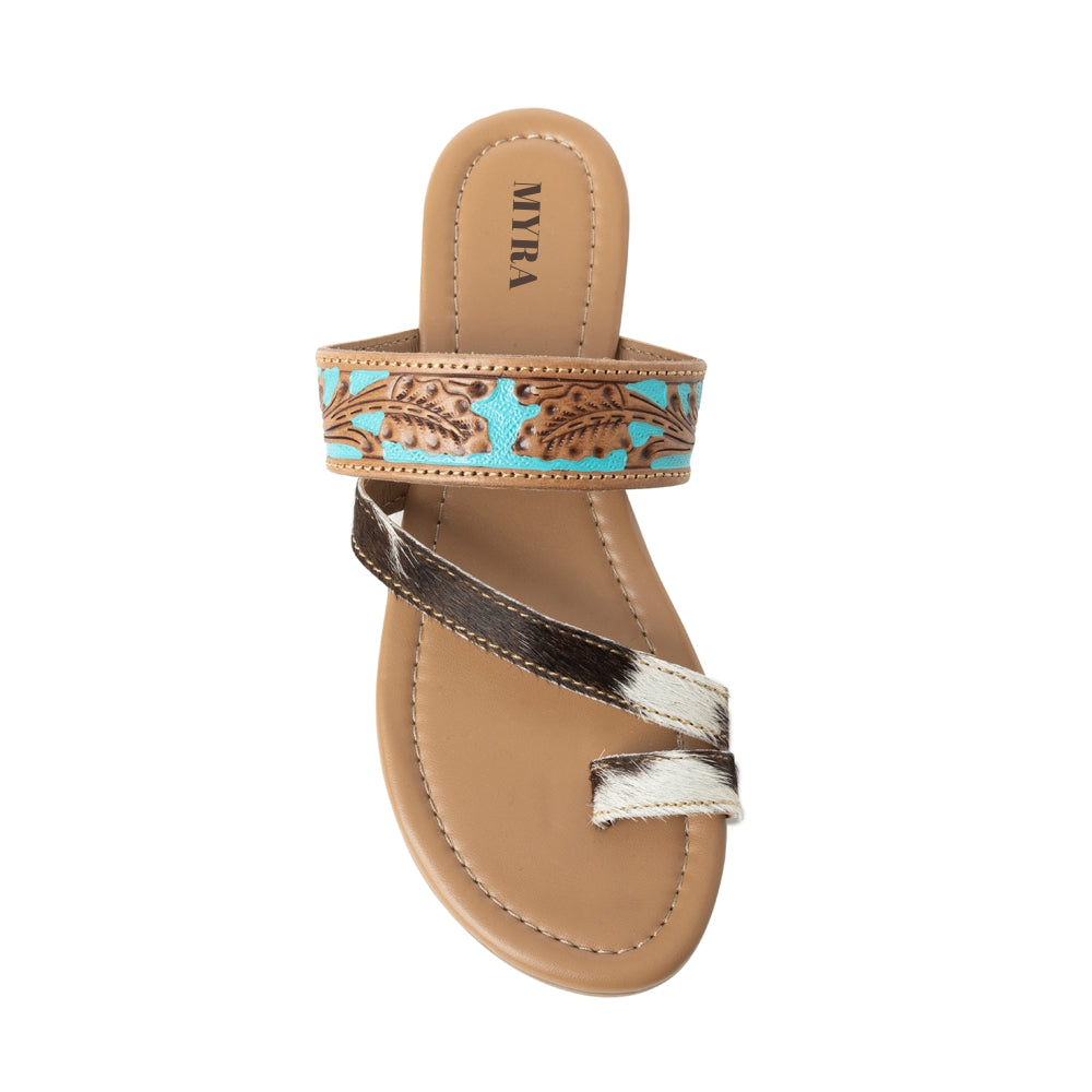 Sandalias Myra LaDonna elaboradas a mano para mujer – Zuecos Azure Western Hairon para días de rancho y noches de rodeo