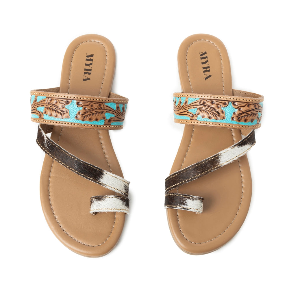 Sandalias Myra LaDonna elaboradas a mano para mujer – Zuecos Azure Western Hairon para días de rancho y noches de rodeo