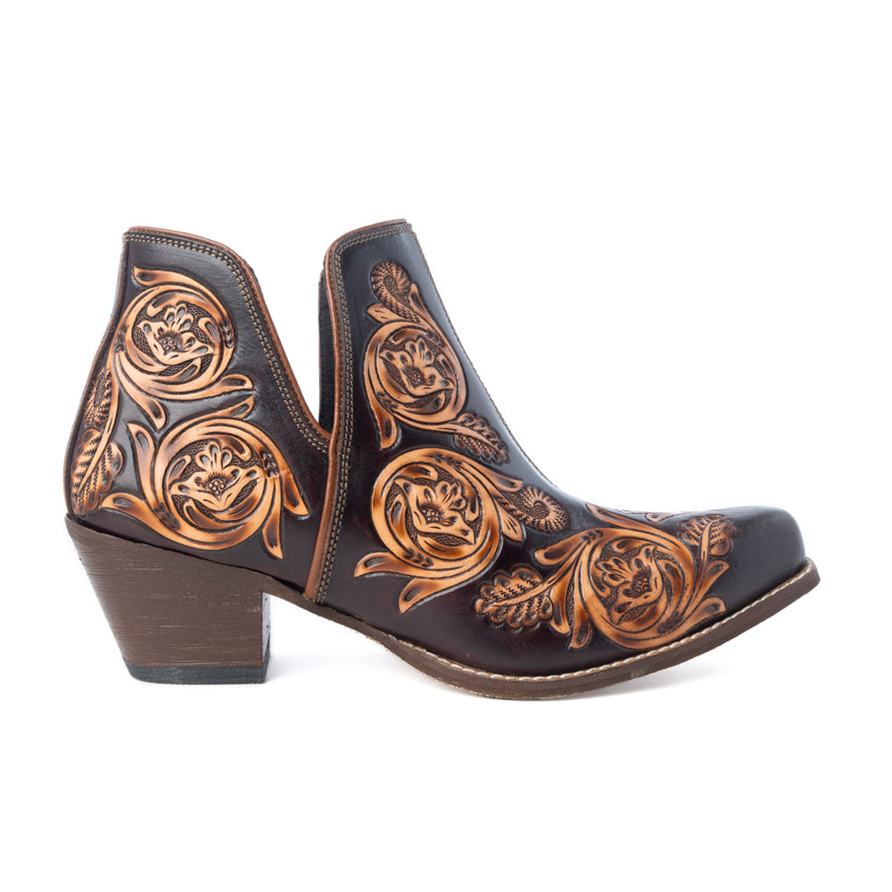 Botines de cuero occidental bronceado en color marrón