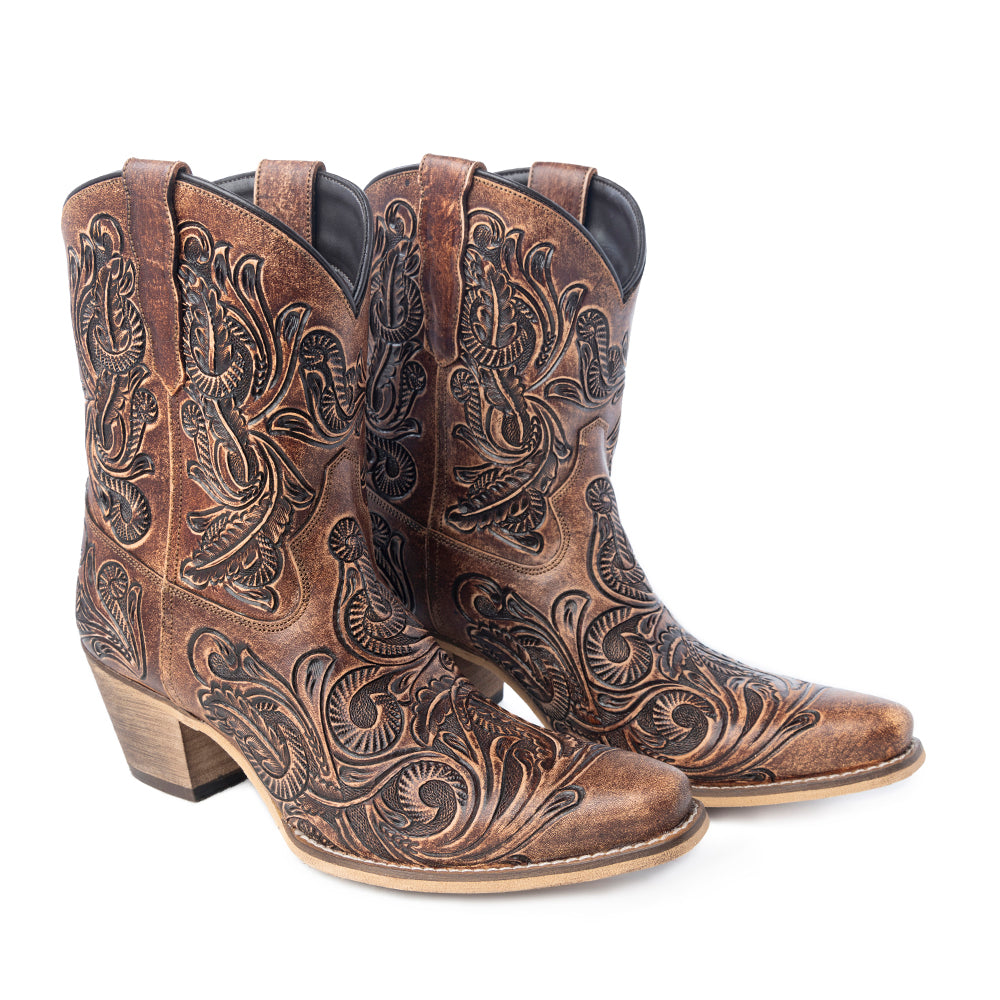 Botines vaqueros Paisley Vintage Patina en marrón leonado