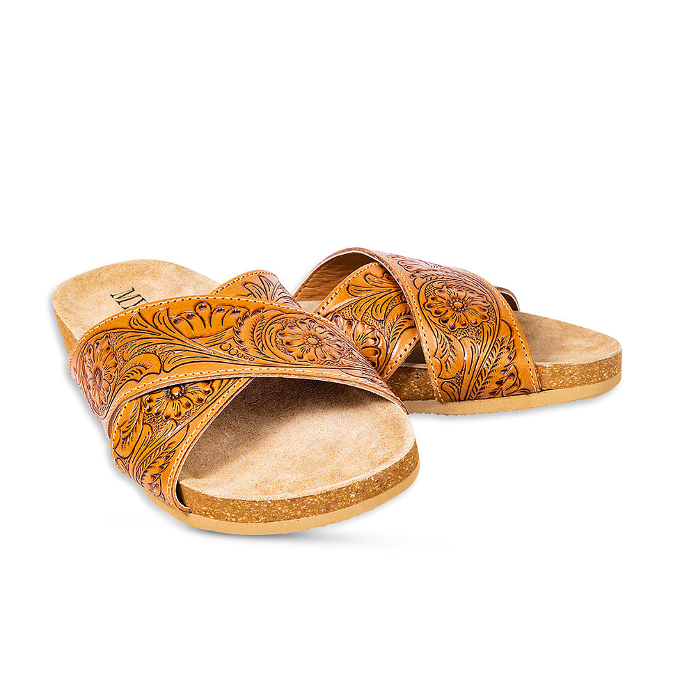 Sandalias de cuero Myra Gracie hechas a mano para mujer – Chanclas cruzadas estilo western con suela de corcho para el rancho, el rodeo y la comodidad diaria