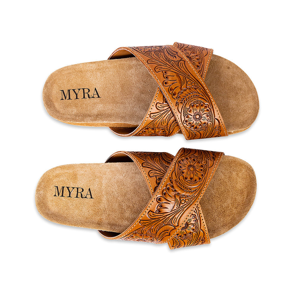 Sandalias de cuero Myra Gracie hechas a mano para mujer – Chanclas cruzadas estilo western con suela de corcho para el rancho, el rodeo y la comodidad diaria
