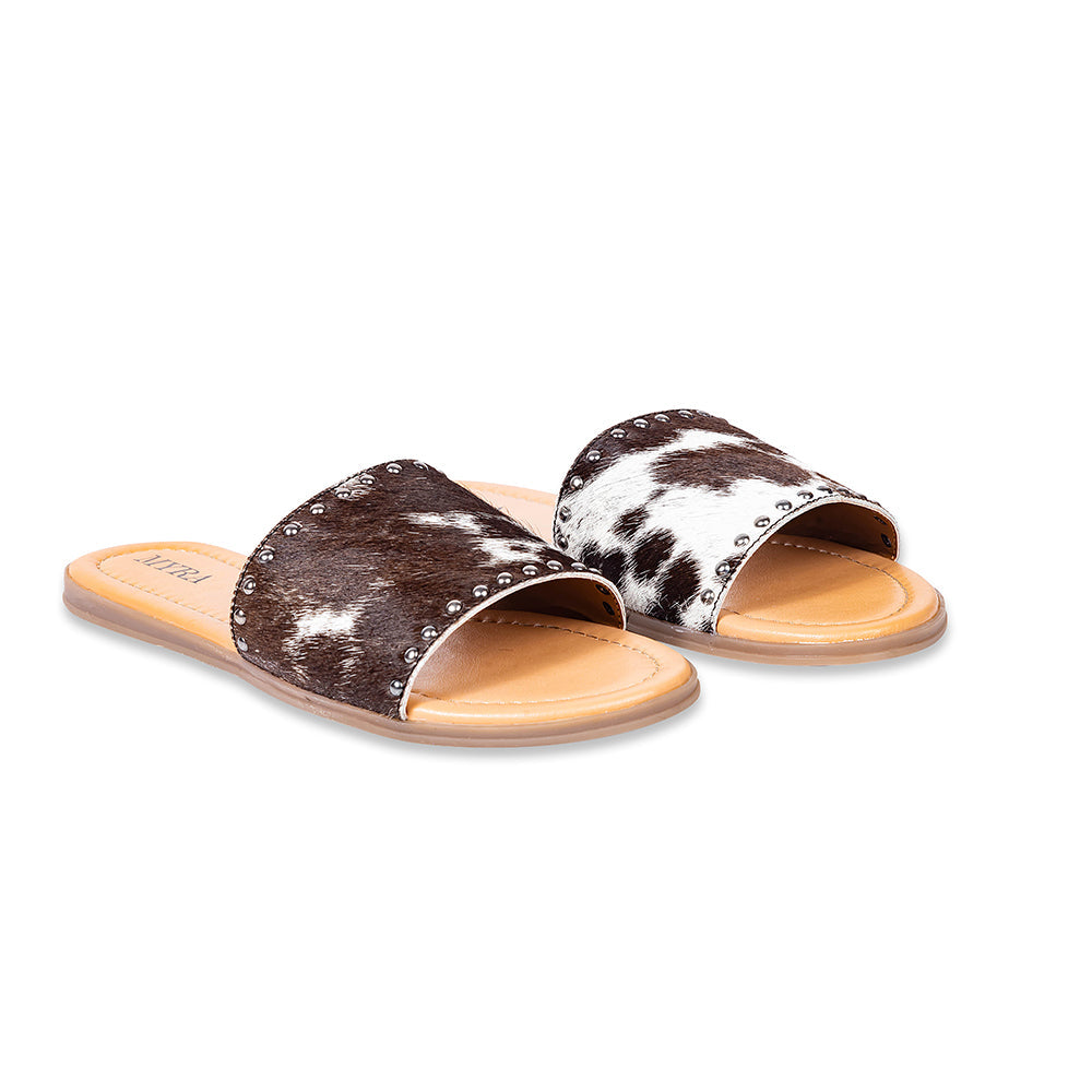 Chanclas de cuero con pelo Myra Lettie Ridge para mujer - Sandalias de estilo occidental con suela suave para comodidad informal