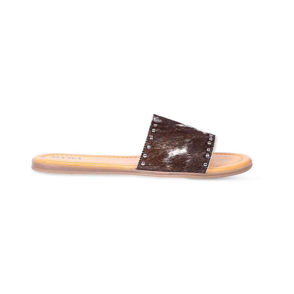 Chanclas de cuero con pelo Myra Lettie Ridge para mujer - Sandalias de estilo occidental con suela suave para comodidad informal