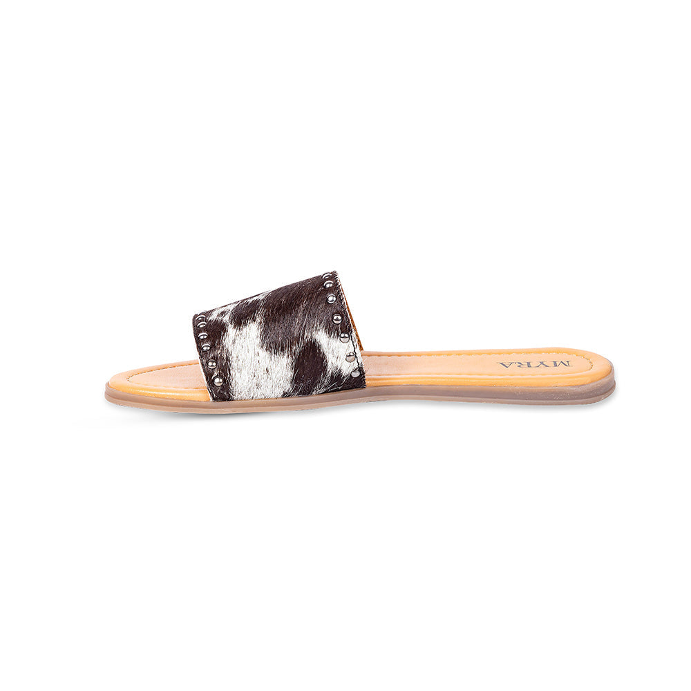 Chanclas de cuero con pelo Myra Lettie Ridge para mujer - Sandalias de estilo occidental con suela suave para comodidad informal