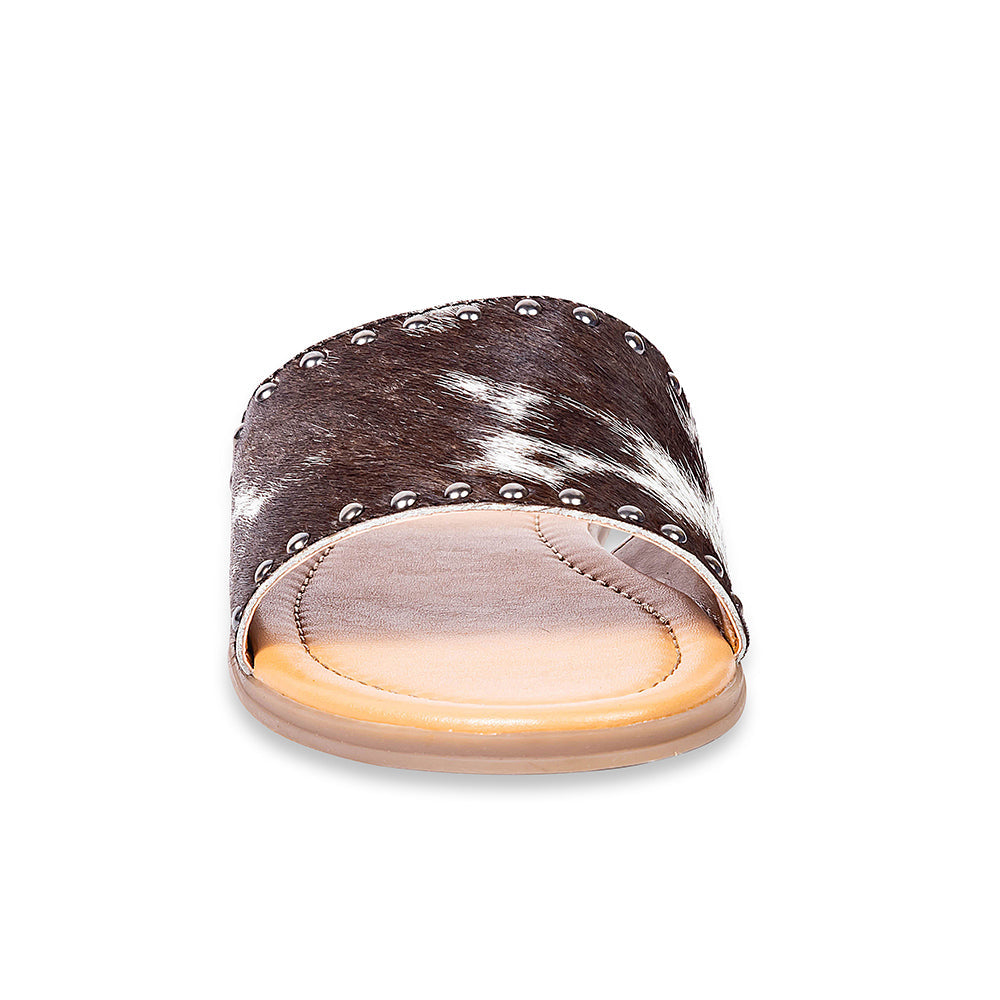 Chanclas de cuero con pelo Myra Lettie Ridge para mujer - Sandalias de estilo occidental con suela suave para comodidad informal