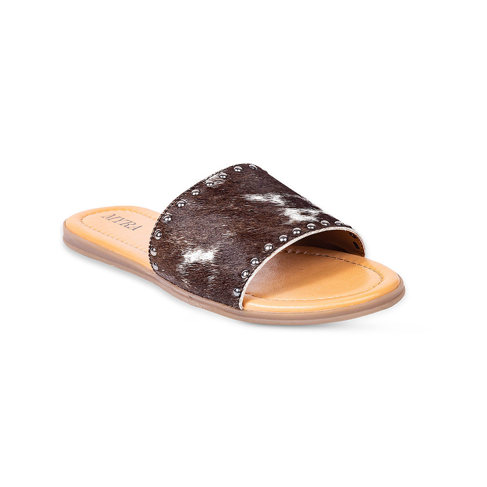 Chanclas de cuero con pelo Myra Lettie Ridge para mujer - Sandalias de estilo occidental con suela suave para comodidad informal