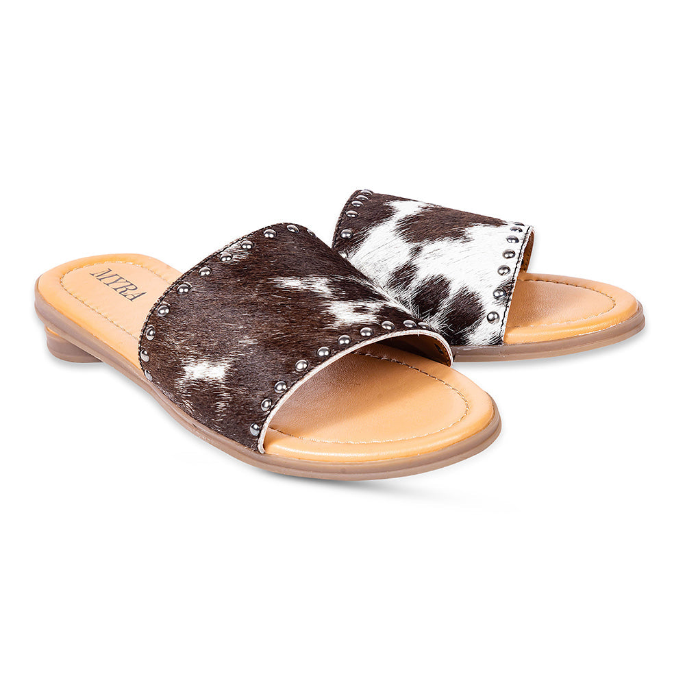 Chanclas de cuero con pelo Myra Lettie Ridge para mujer - Sandalias de estilo occidental con suela suave para comodidad informal