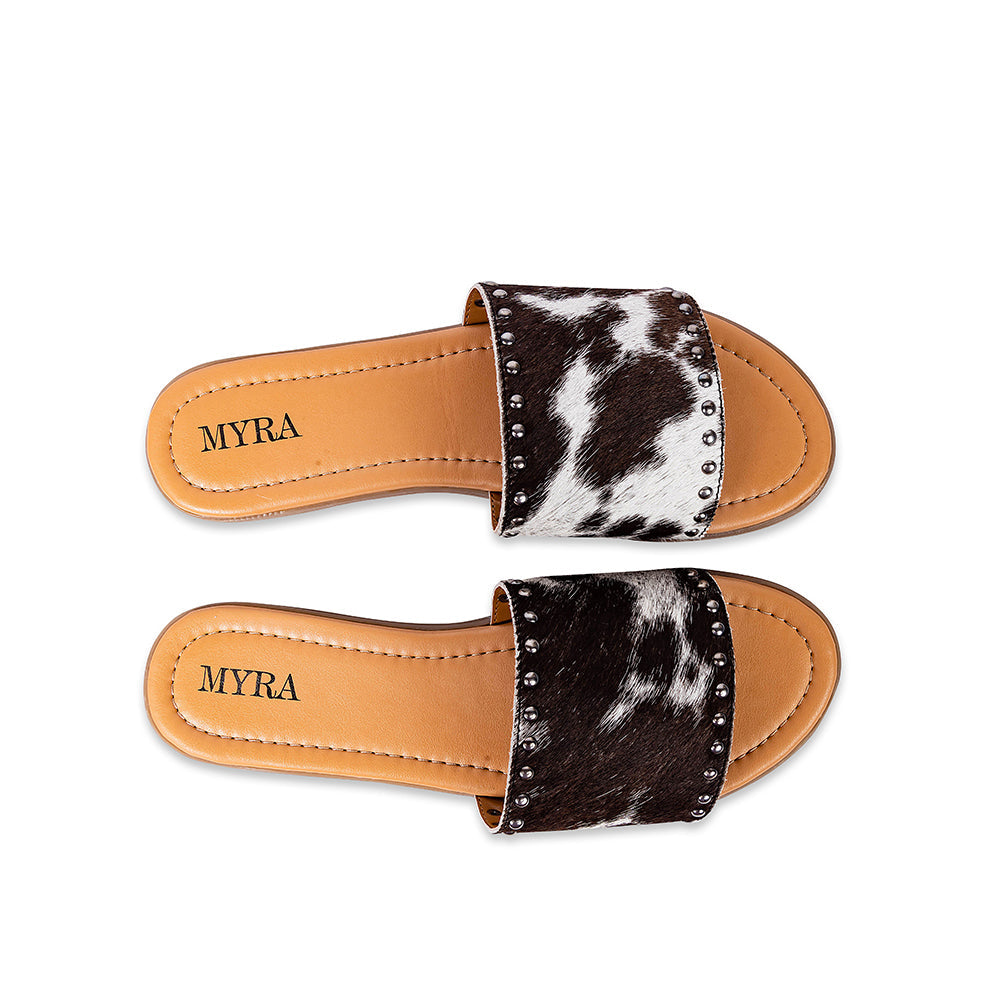 Chanclas de cuero con pelo Myra Lettie Ridge para mujer - Sandalias de estilo occidental con suela suave para comodidad informal