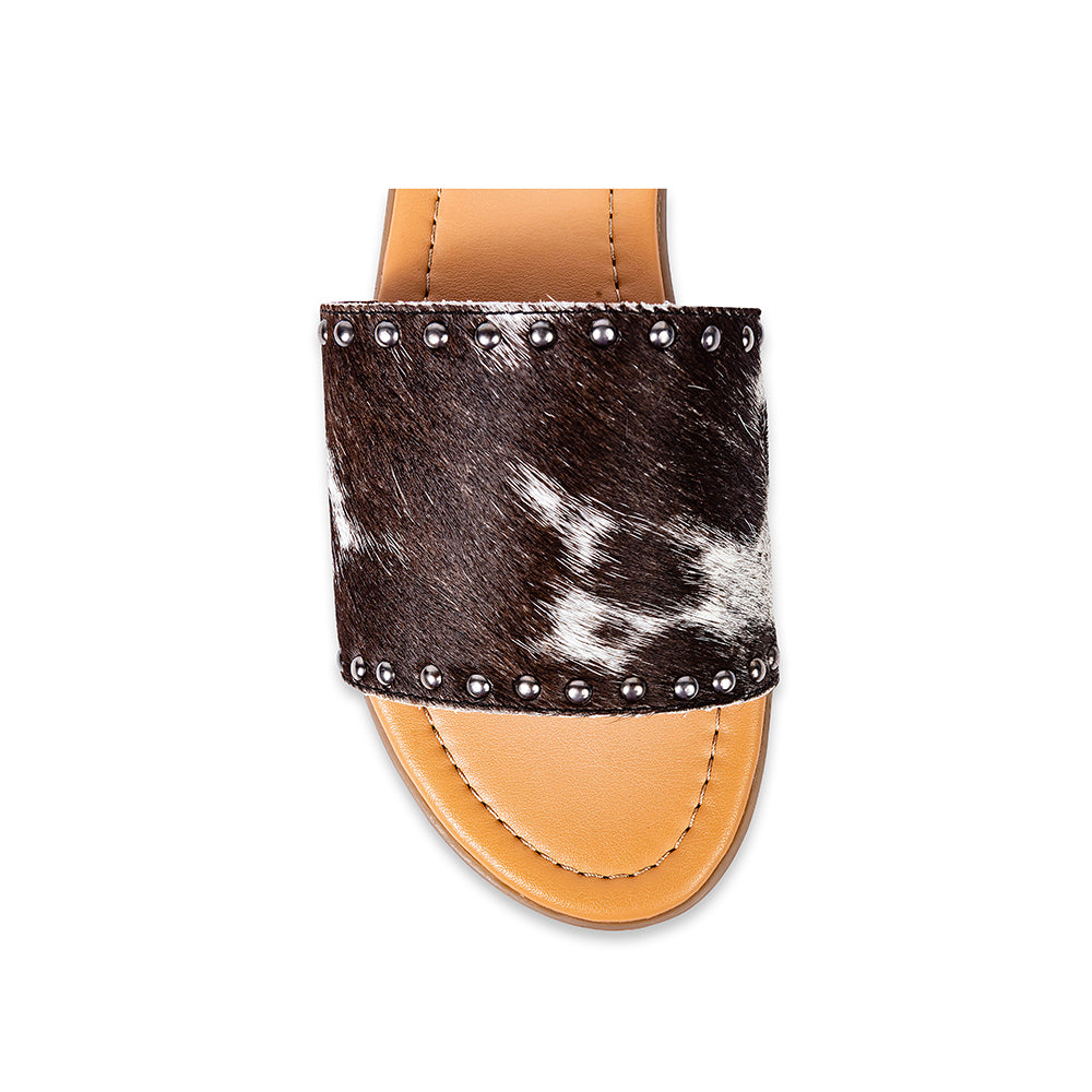 Chanclas de cuero con pelo Myra Lettie Ridge para mujer - Sandalias de estilo occidental con suela suave para comodidad informal