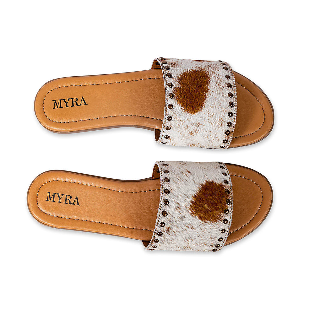 Sandalias Myra Lettie Ridge Light de Piel con Pelo para Mujer - Sandalias de Estilo Occidental con Suela Suave para Comodidad Informal