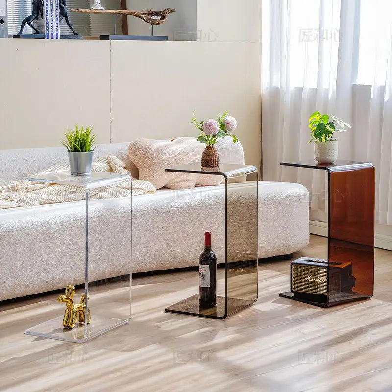 Mesa auxiliar de sofá de acrílico de lujo ligero de 55/60/65 cm, mesa de té de diseño para sala de estar de apartamento pequeño, mesa de noche para dormitorio doméstico