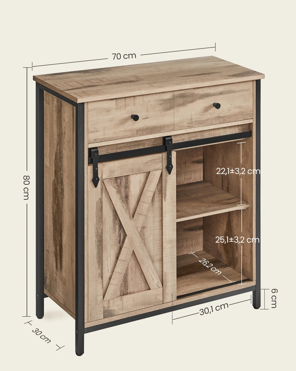VASAGLE Aparador, 70x30x80 cm, con cajón, con puerta corredera