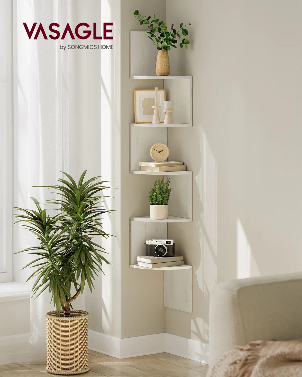 VASAGLE 5-level Wall Shelf Wall Shelf Floating Shelf For Books Bookcase Bedroom plants Shelf living room