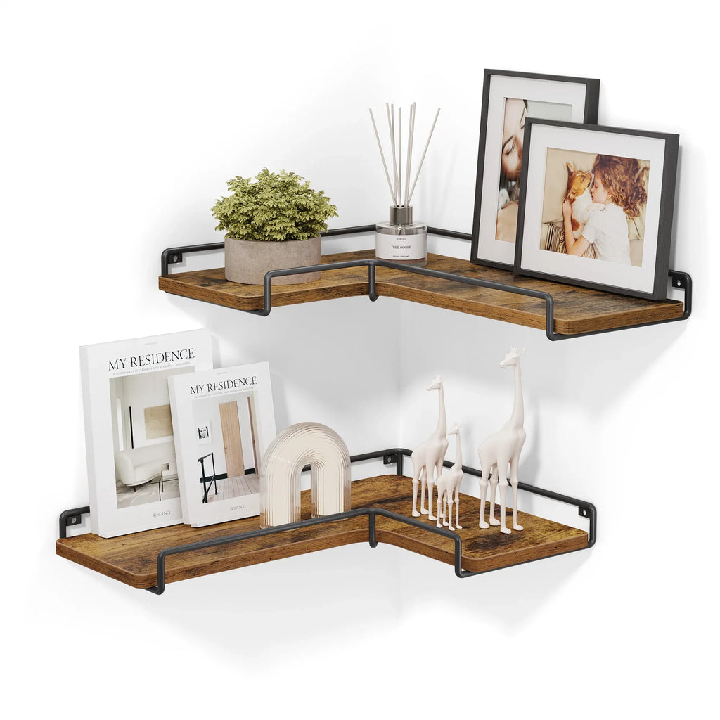 VASAGLE L-shaped corner shelf set of 2 wall shelf industrial design wall shelves for living room bedroom kitchen