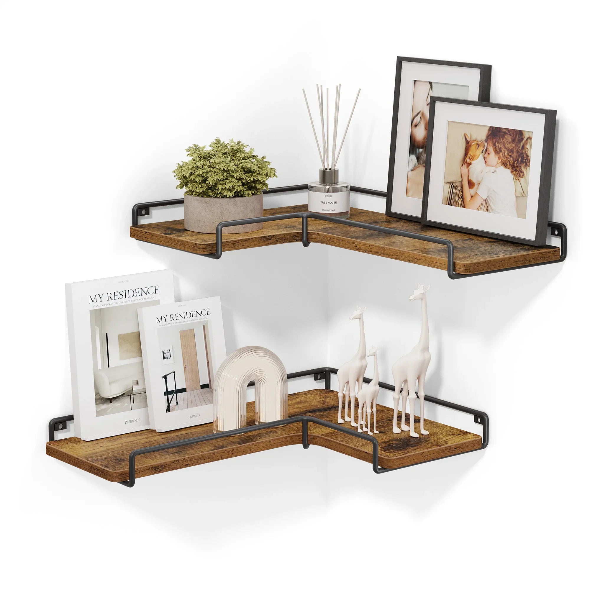 VASAGLE L-shaped corner shelf set of 2 wall shelf industrial design wall shelves for living room bedroom kitchen