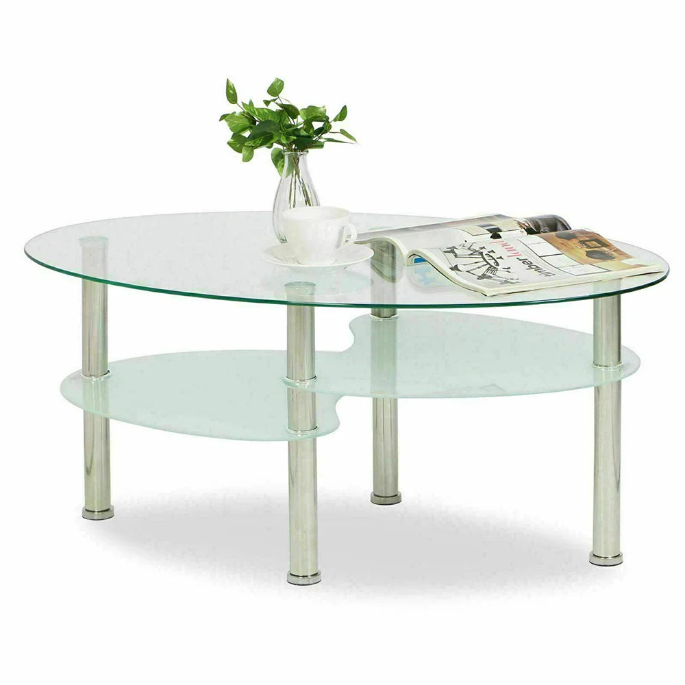 Mesa de Centro de Cristal de 3 Niveles, Mesa de Café Moderna con Espacio de Almacenamiento. Mesa Auxiliar para Sala de Estar, Balcón, Terraza, Jardín, Oficina