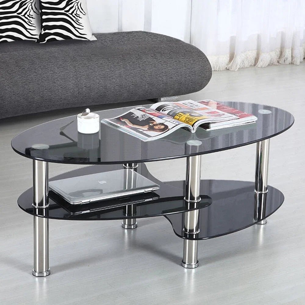 Mesa de Centro de Cristal de 3 Niveles, Mesa de Café Moderna con Espacio de Almacenamiento. Mesa Auxiliar para Sala de Estar, Balcón, Terraza, Jardín, Oficina