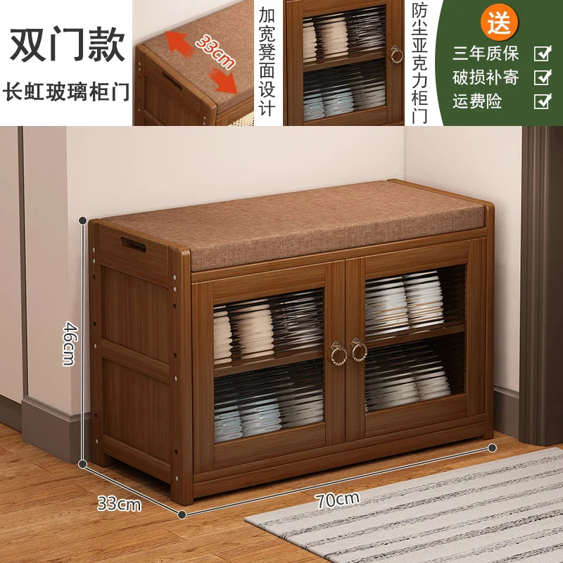 Solid Wood Shoe Cabinet Bench Entryway Storage Ottoman with Seat Multi-Functional Hallway Shoe Rack & Living Room Organizer