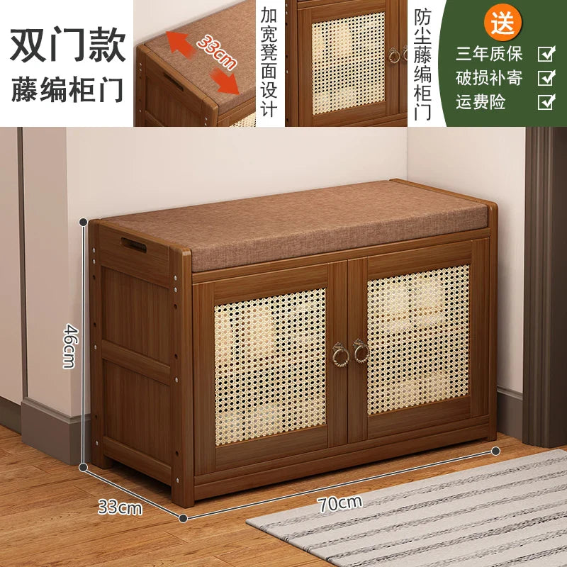 Solid Wood Shoe Cabinet Bench Entryway Storage Ottoman with Seat Multi-Functional Hallway Shoe Rack & Living Room Organizer