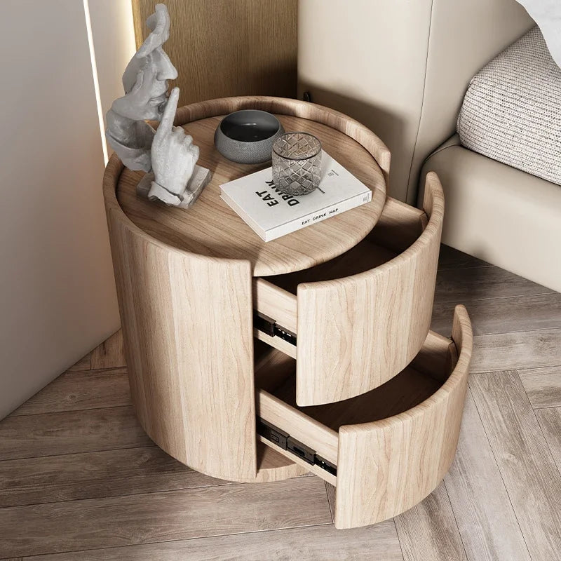 Mueble auxiliar de sofá para sala de estar, mesa de noche redonda creativa de madera maciza, mueble de almacenamiento pequeño, moderno y sencillo para dormitorio