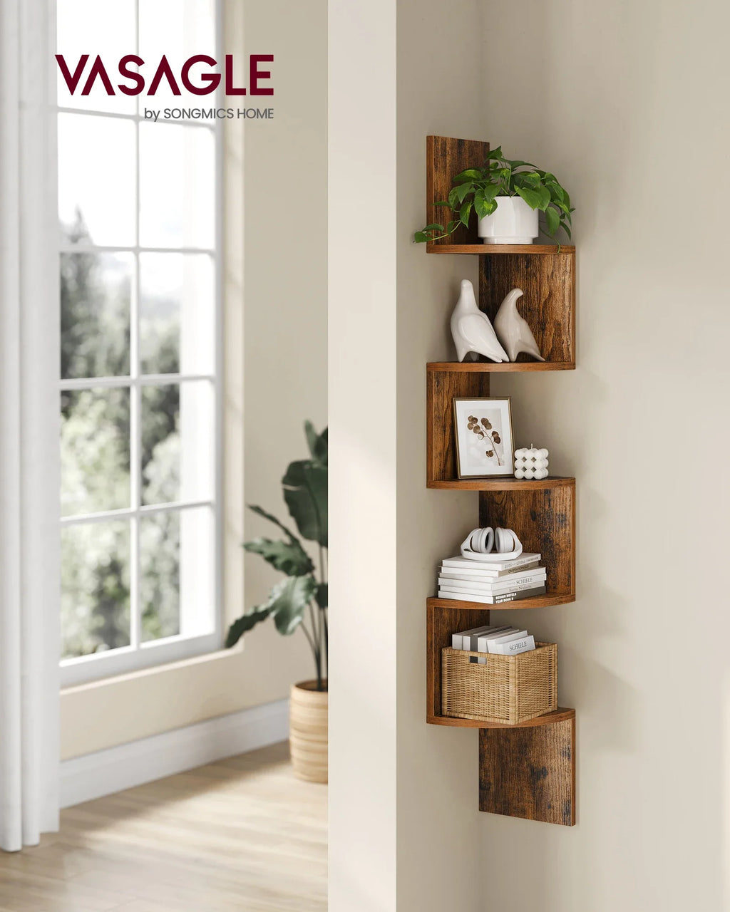 VASAGLE 5-level Wall Shelf Wall Shelf Floating Shelf For Books Bookcase Bedroom plants Shelf living room