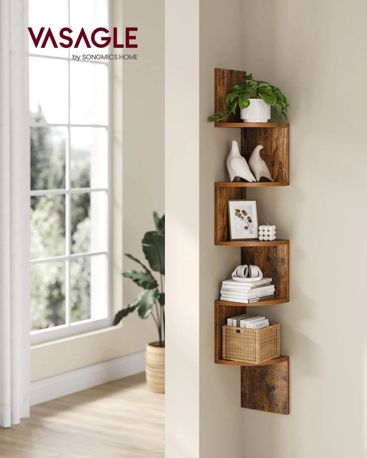 VASAGLE 5-level Wall Shelf Wall Shelf Floating Shelf For Books Bookcase Bedroom plants Shelf living room