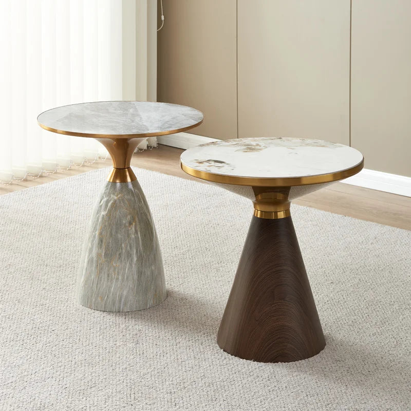 Mesa de centro redonda de lujo moderna, mesa auxiliar minimalista con tapa de mármrmol, mesa auxiliar multifuncional para sofá/mesita de noche/sala de estar