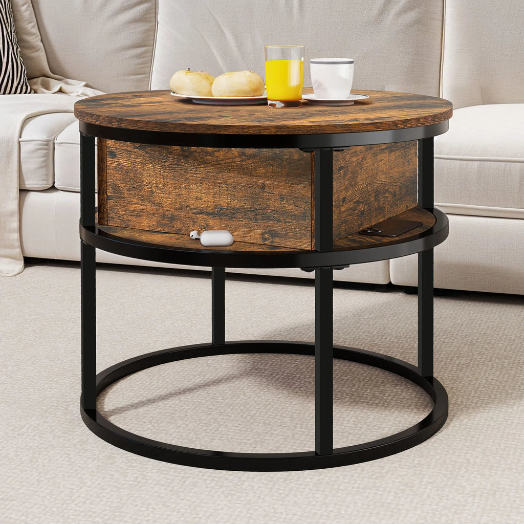 YITAHOME Mesa de centro con tablero elevable, mesa de centro redonda elevable con compartimento de almacenamiento oculto, 60x60x47cm