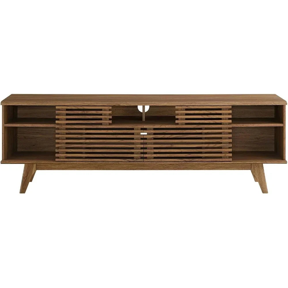 Mueble de TV/Consola multimedia de perfil bajo de estilo moderno de mediados de siglo de 71", 71 pulgadas, nogal