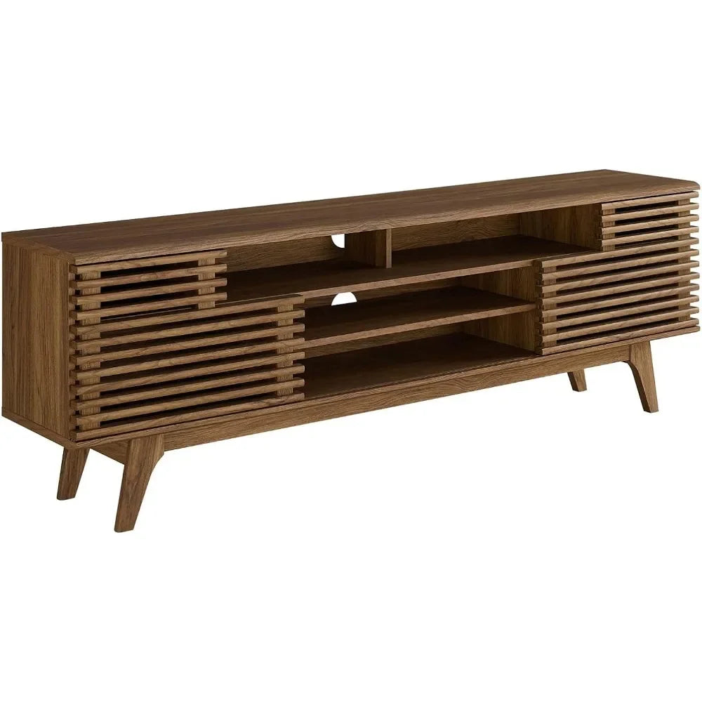 Mueble de TV/Consola multimedia de perfil bajo de estilo moderno de mediados de siglo de 71", 71 pulgadas, nogal